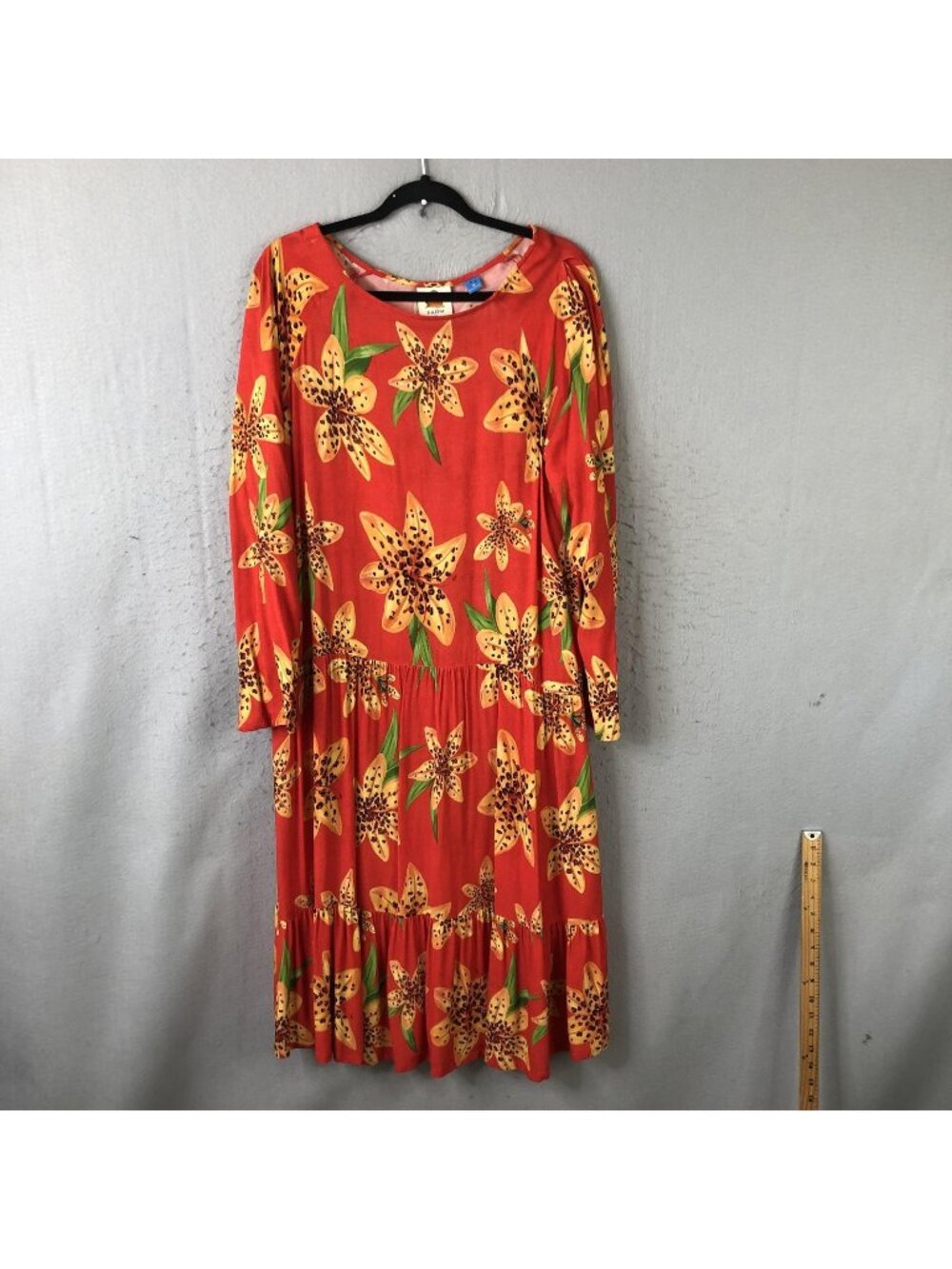 Farm Rio For Anthropologie Dress Womens M Red Floral Maxi Swing Long Sleeve Boho